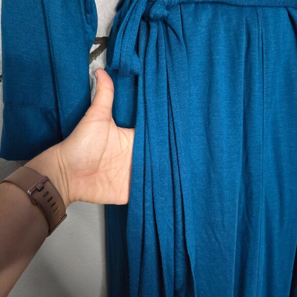 Natori Slinky Long Nightgown With Lace and Robe Set, Peignoir Set, Deep Teal M/L - Picture 3 of 12